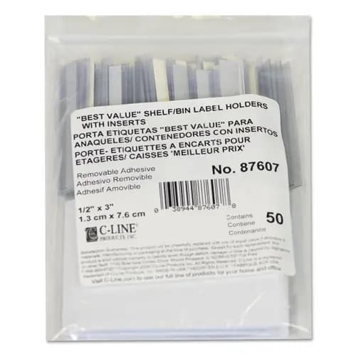 C-Line® Self-Adhesive Label Holders, Top Load, 0.5 x 3, Clear, 50/Pack