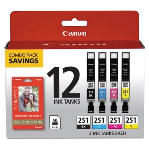Canon® 6513B010 (CLI-251) Ink/Paper Combo, Black/Cyan/Magenta/Yellow