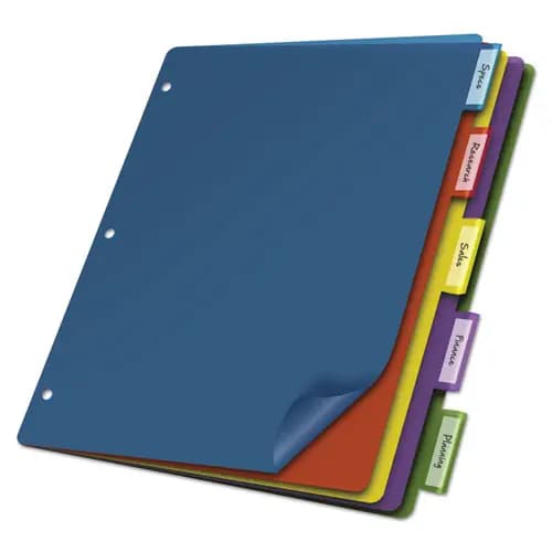 Cardinal® Poly Index Dividers, 5-Tab, Assorted Colors, 4 Sets