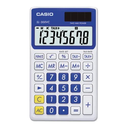 Casio® SL-300SVCBE Handheld Calculator, 8-Digit LCD, Blue