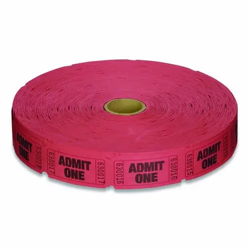 Coin-Tainer Single Ticket Roll, Admit One, Red, 2,000/Roll