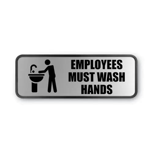 COSCO Brushed Metal Office Sign, Employees Must Wash Hands, Silver