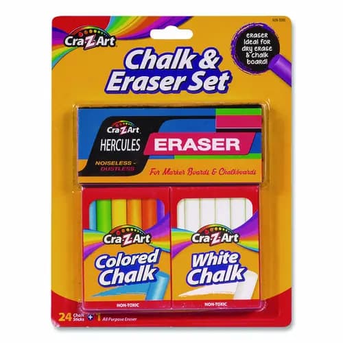Cra-Z-Art® Chalk and Eraser Set, (12) White/(12) Assorted