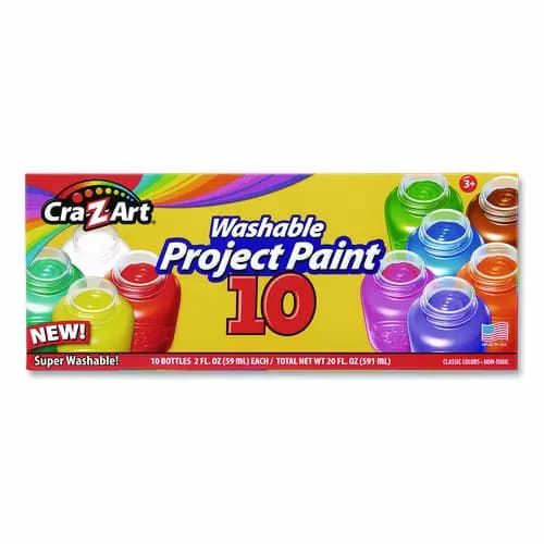 Cra-Z-Art® Washable Project Paints, 10 Assorted Colors, 2 oz Bottles, 10/Pack