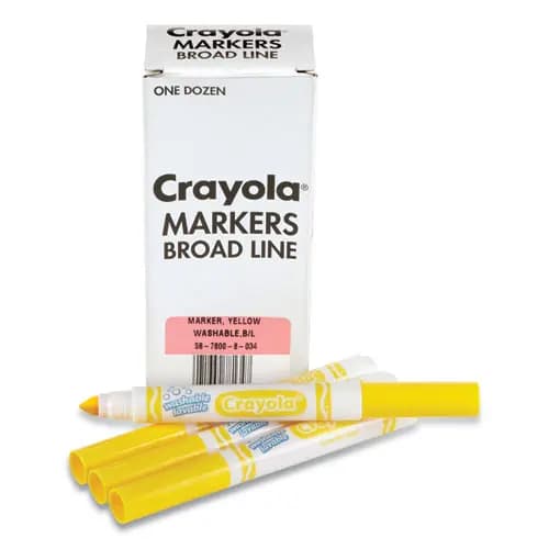 Crayola® Broad Line Washable Markers, Broad Bullet Tip, Yellow, 12/Box