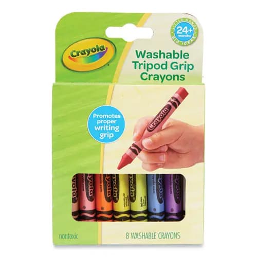 Crayola® Washable Tripod Grip Crayons, Assorted Colors, 8/Pack