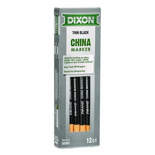 Dixon® China Marker, Black, Thin Lead, 12/Pack