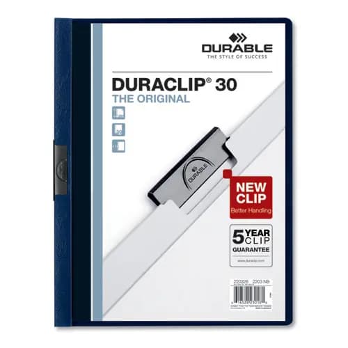 Durable® DuraClip Report Cover, Clip Fastener, 8.5 x 11, Clear/Navy, 25/Box