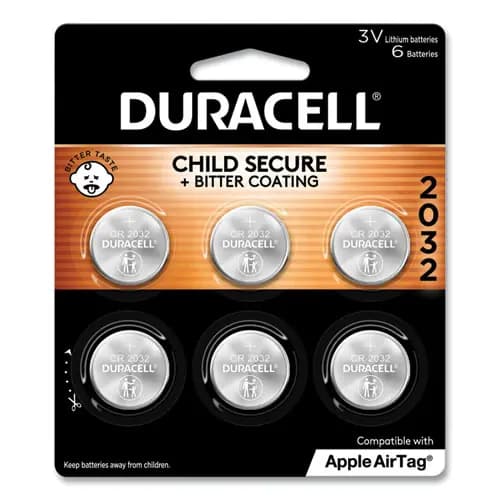 Duracell® Lithium Coin Batteries With Bitterant, 2032, 6/Pack