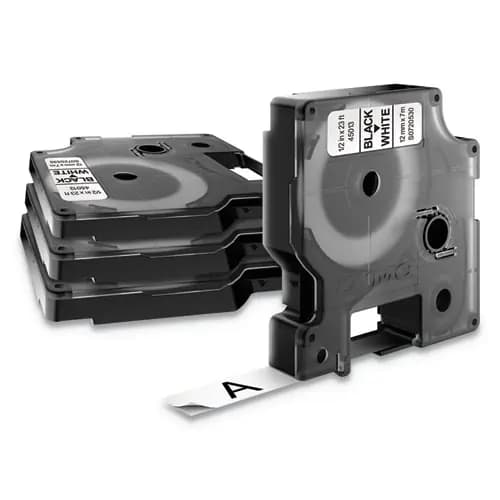 DYMO® D1 Standard Labels, 0.5" x 23 ft, Black Print on White Tape, 4/Pack