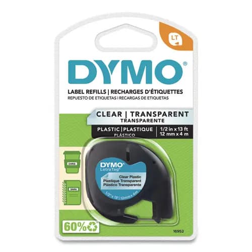 DYMO® LetraTag Plastic Label Tape Cassette, 0.5" x 13 ft, Clear