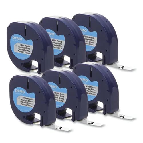 DYMO® LetraTag Plastic Label Tape Cassette, 0.5" x 13 ft, White, 6/Pack
