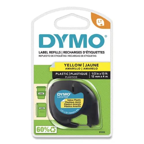 DYMO® LetraTag Plastic Label Tape Cassette, Yellow, 0.5" x 13 ft
