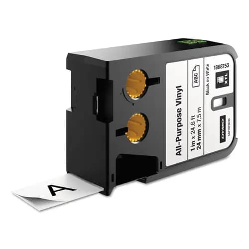 DYMO® XTL All-Purpose Vinyl Labels, Black on White, 1" x 23 ft