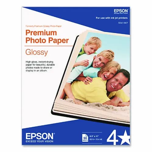 Epson® Premium Photo Paper, 8.5 x 11, High-Gloss White, 50/Pack