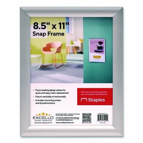 Excello Global Products® Poster Holder, Aluminum Frame, 8.5" x 11", Silver