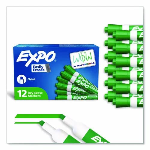 EXPO® Low-Odor Dry-Erase Marker, Broad Chisel Tip, Green, Dozen