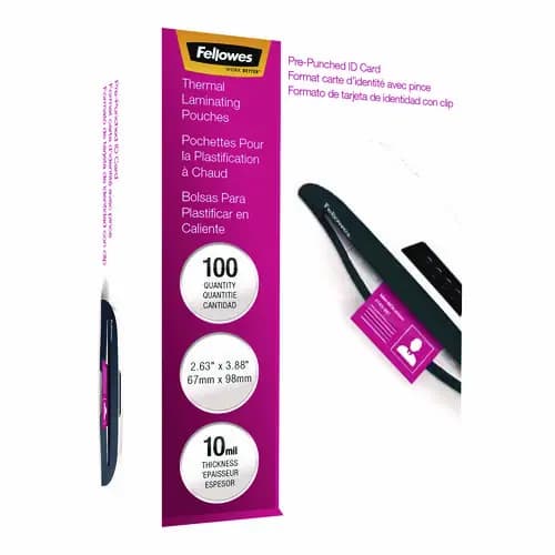 Fellowes® Laminating Pouches, 10 mil, 3.88" x 2.63", Clear Gloss, 100/Pack