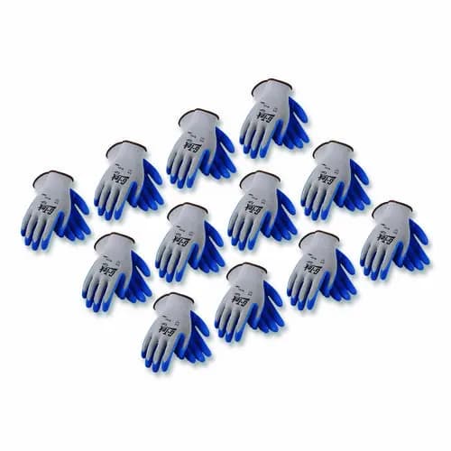 G-Tek® GP Latex-Coated Cotton/Polyester Gloves, Large, Gray/Blue, 12 Pairs
