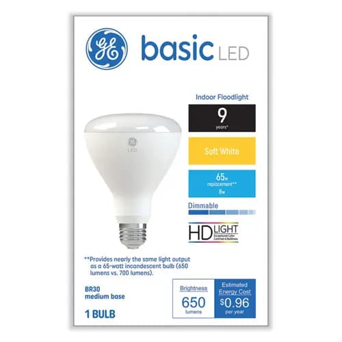 GE Basic LED Dimmable Indoor Flood Light Bulbs, BR30, 8 W, Soft White