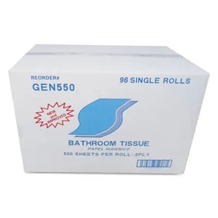 GEN Standard 2-Ply White Bath Tissue, 500 Sheets/Roll