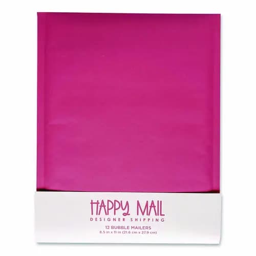 Happy Mail Self-Sealing Bubble Mailer, 8.5 x 11, Pink, 12/Pack