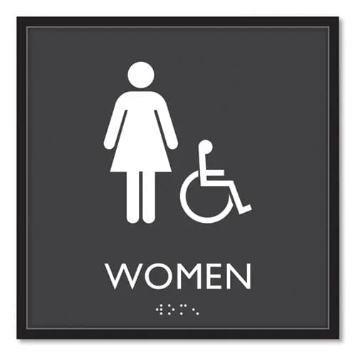 Headline® Sign ADA Sign, Women Accessible, Plastic, 8 x 8, Clear/White