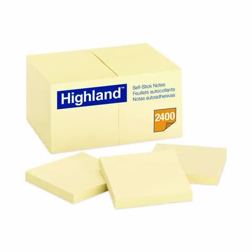 Highland™ Self-Stick Notes, 3" x 3", Yellow, 100 Sheets/Pad, 24 Pads/Pack