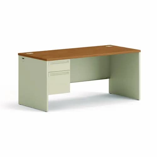 HON® 38000 Series Left Pedestal Desk, 66" x 30" x 29.5", Harvest/Putty
