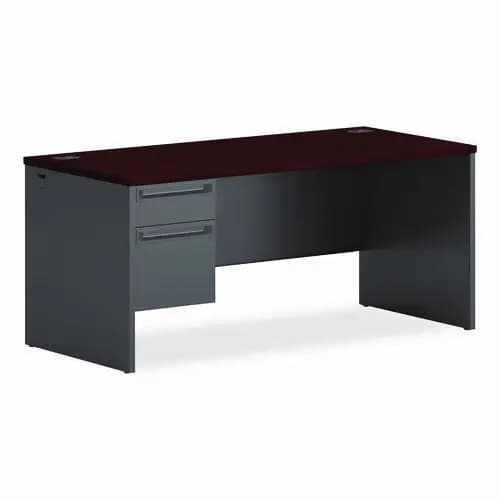 HON® 38000 Series Left Pedestal Desk, Mahogany/Charcoal, 66"W x 30"D x 29.5"H