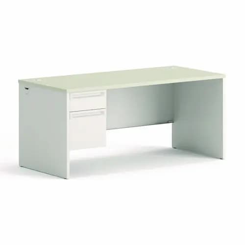 HON® 38000 Series Left Pedestal Desk, Light Gray/Silver, 66"W x 30"D x 30"H