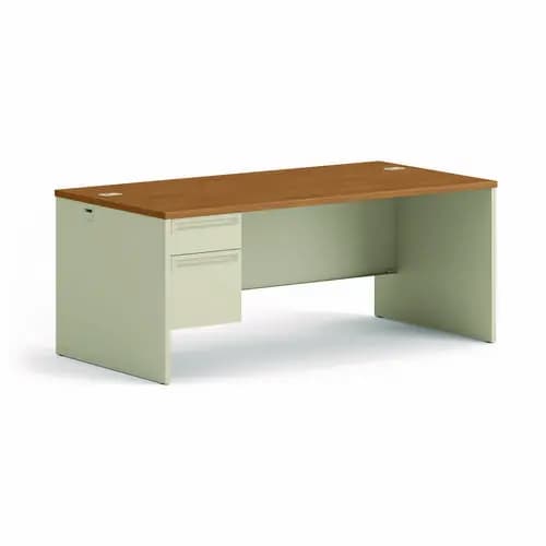 HON® 38000 Series Left Pedestal Desk, 72" x 36" x 29.5", Harvest/Putty