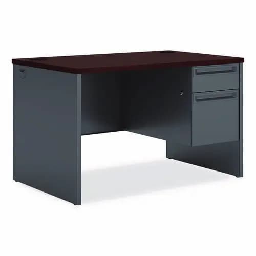 HON® 38000 Series Right Pedestal Desk, Mahogany/Charcoal, 48"W x 30"D x 29.5"H