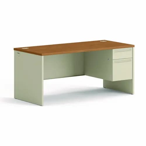 HON® 38000 Series Right Pedestal Desk, Harvest/Putty, 66"W x 30"D x 29.5"H