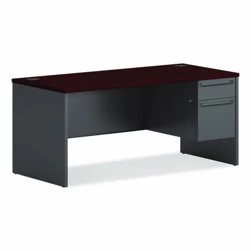 HON® 38000 Series Right Pedestal Desk, Mahogany/Charcoal, 66"W x 30"D x 29.5"H