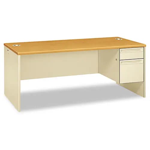 HON® 38000 Series Right Pedestal Desk, Harvest/Putty, 72"W x 36"D x 29.5"H