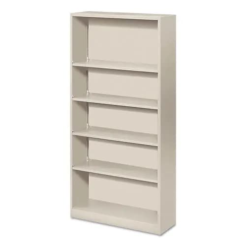 HON® Metal Bookcase, Five-Shelf, 34.5w x 12.63d x 71h, Light Gray