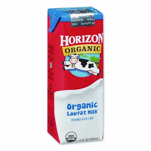 Horizon Organic Low Fat Milk, 1% Plain, 8 oz, 18/Carton
