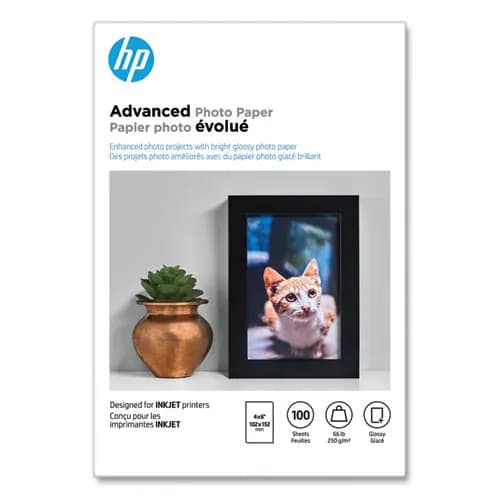 HP Advanced Photo Paper, Glossy White, 4 x 6, 100 Sheets