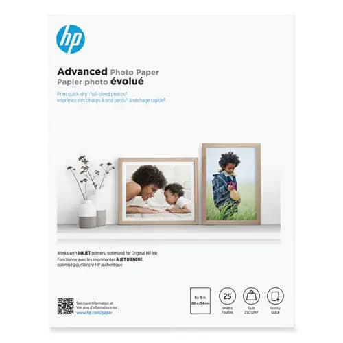 HP Advanced Photo Paper, 8 x 10, Glossy White, 25/Pack