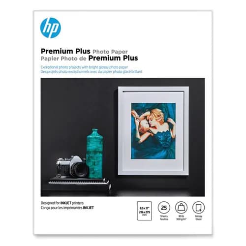 HP Premium Plus Photo Paper, Glossy, 8.5 x 11, 25 Sheets, 11.5 mil