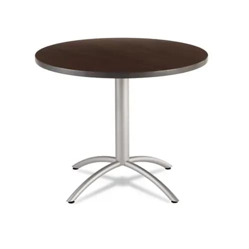 Iceberg CafeWorks Table, Cafe-Height, Round, 36" Diameter, Walnut/Silver