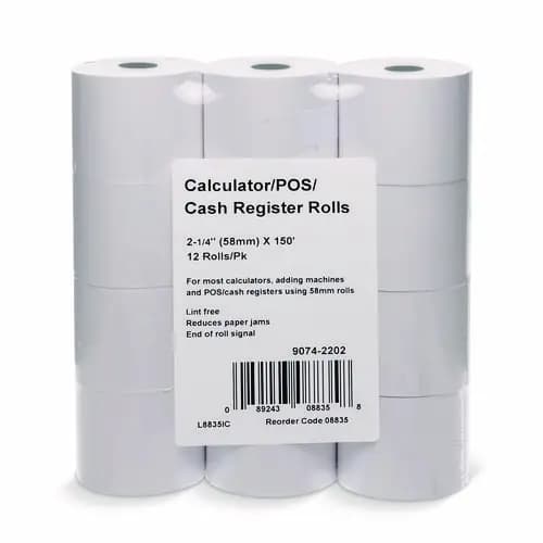 Iconex™ Impact Bond Paper Rolls, 2.25" x 150 ft, White, 12/Pack