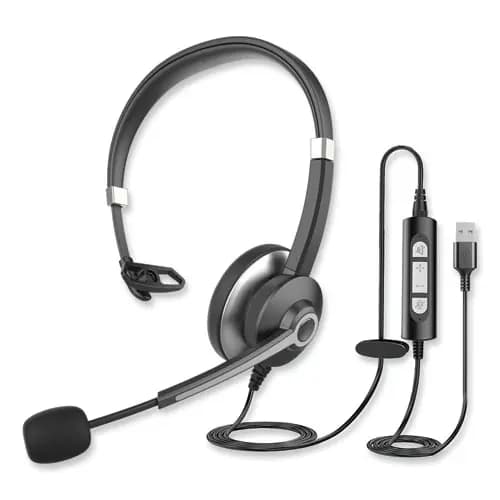 Innovera® IVR70001 Monaural Over The Head Headset, Black/Silver