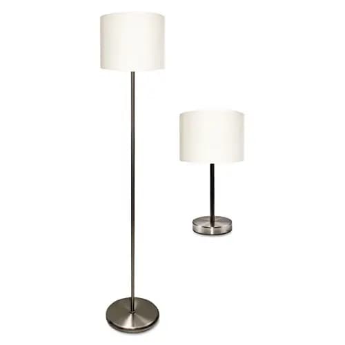 Ledu® Slim Line Lamp Set, Silver, Includes Table and Floor Lamps
