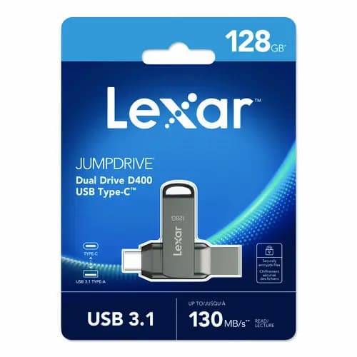 Lexar™ JumpDrive D400 USB 3.1 Flash Drive, 128 GB, Titanium