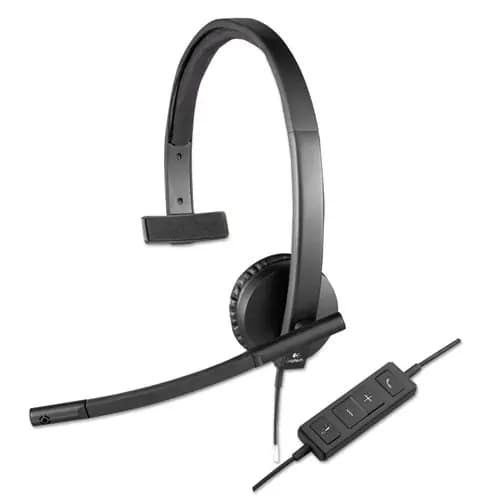 Logitech® H570e Monaural Over The Head Wired Headset, Black