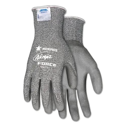 MCR™ Safety Ninja Force Polyurethane Coated Gloves, Large, Gray, Pair