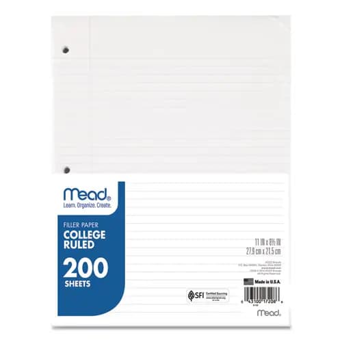 Mead® Filler Paper, 3-Hole, 8.5 x 11, College Rule, 200/Pack
