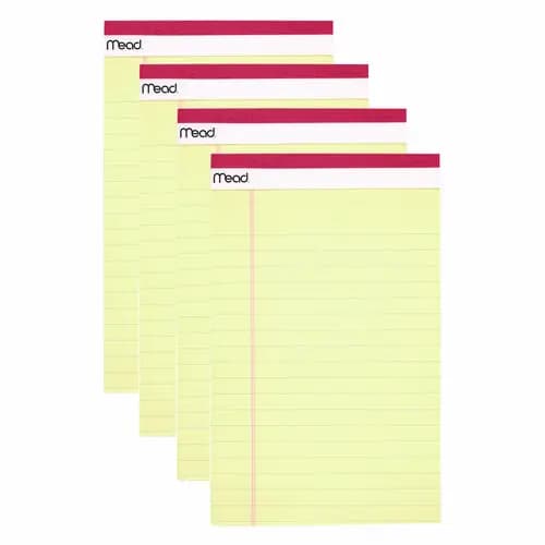 Mead® Notepad, Wide/Legal Rule, 5" x 8", Canary, 50 Sheets per Pad, 4 Pads/Pack